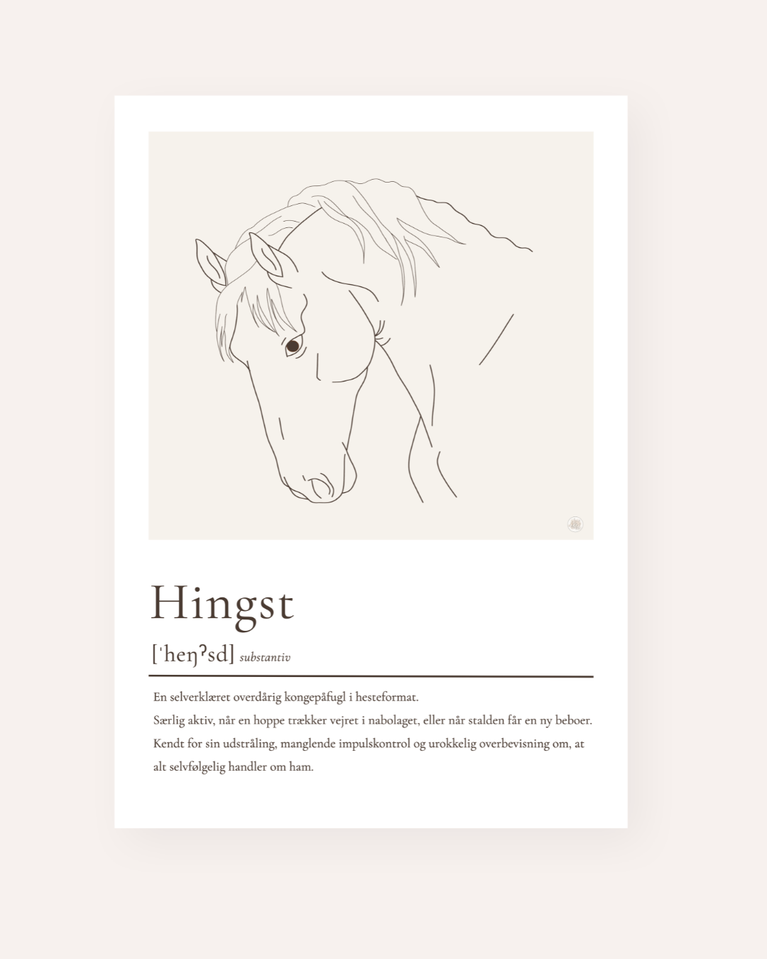 Hingst plakat – humoristisk hesteplakat med ordforklaring