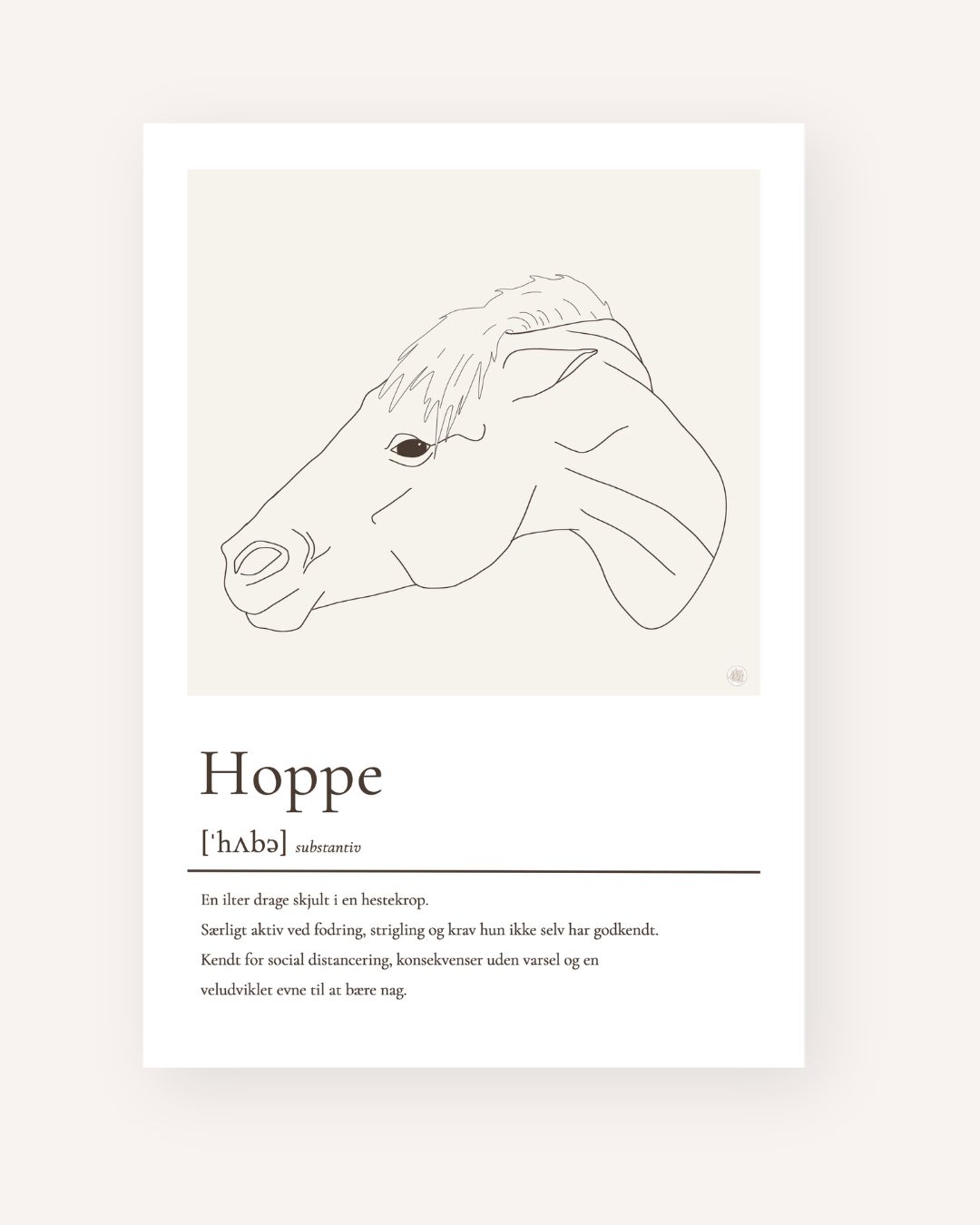 Hoppe plakat – humoristisk hesteplakat med ordforklaring