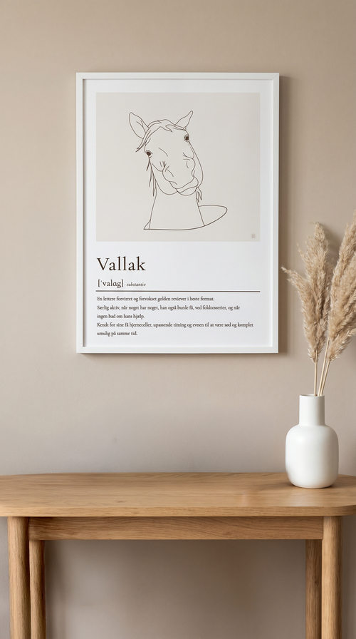 Vallak plakat – humoristisk hesteplakat med ordforklaring