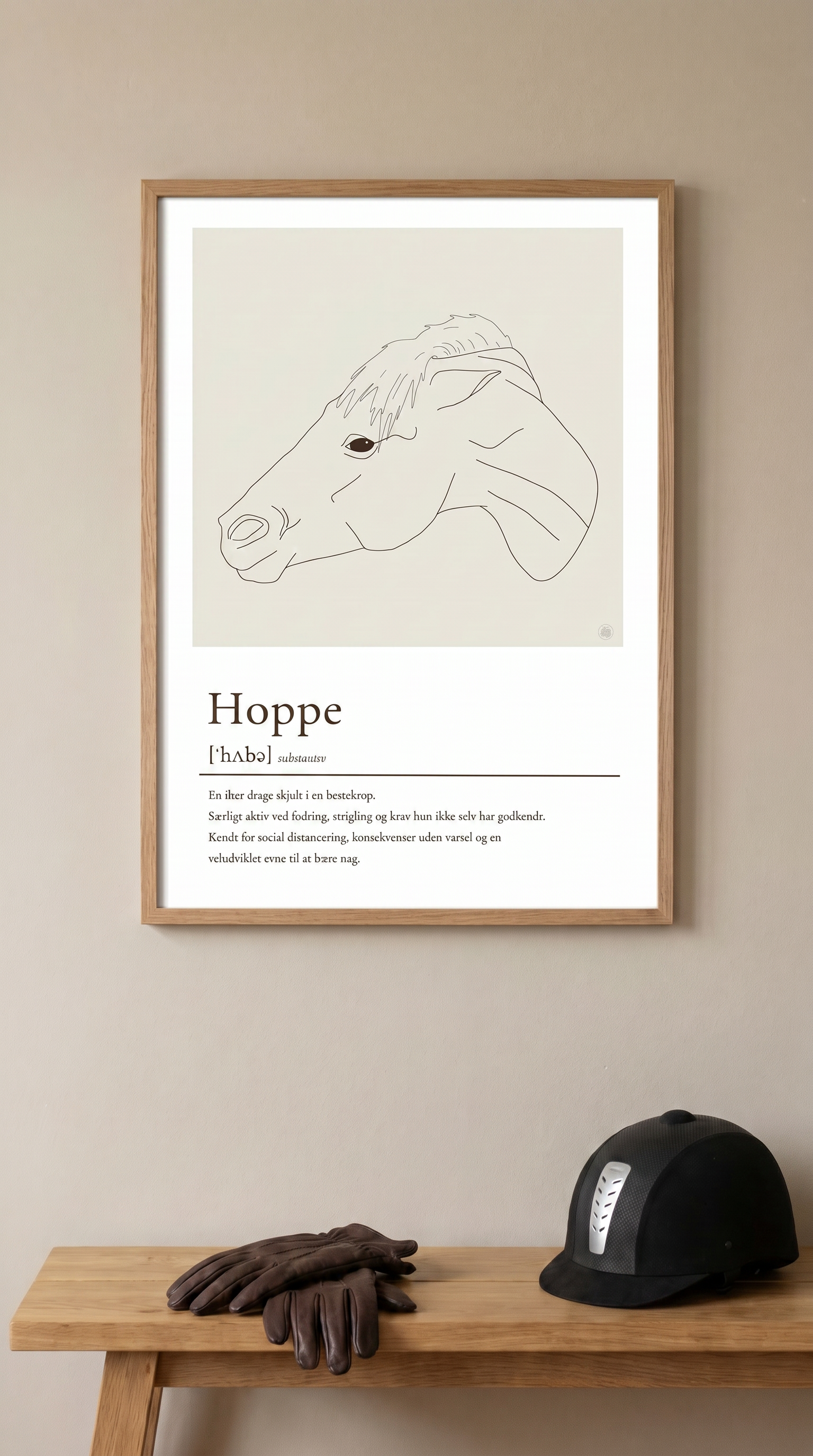 Hoppe plakat – humoristisk hesteplakat med ordforklaring