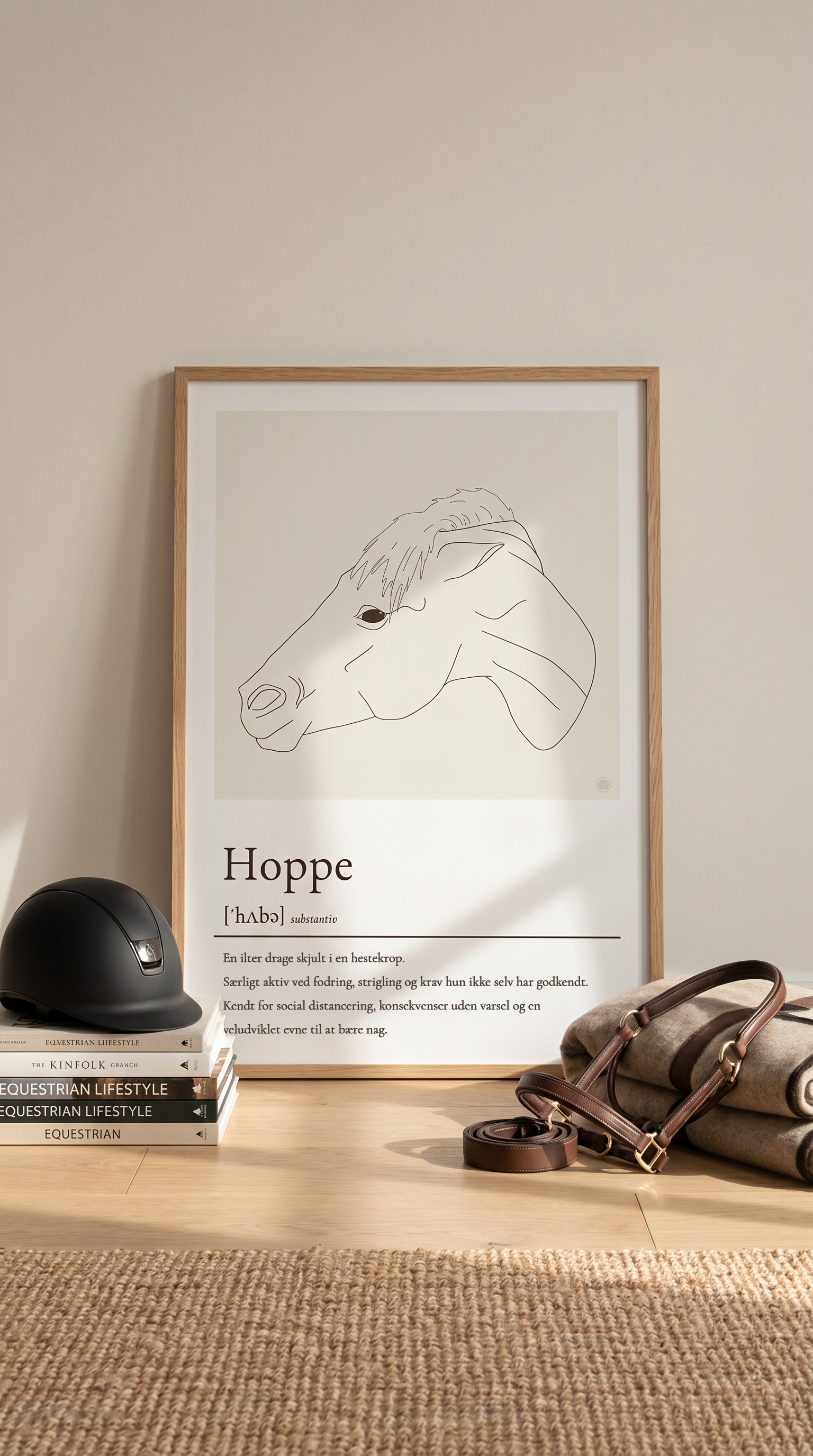 Hoppe plakat – humoristisk hesteplakat med ordforklaring